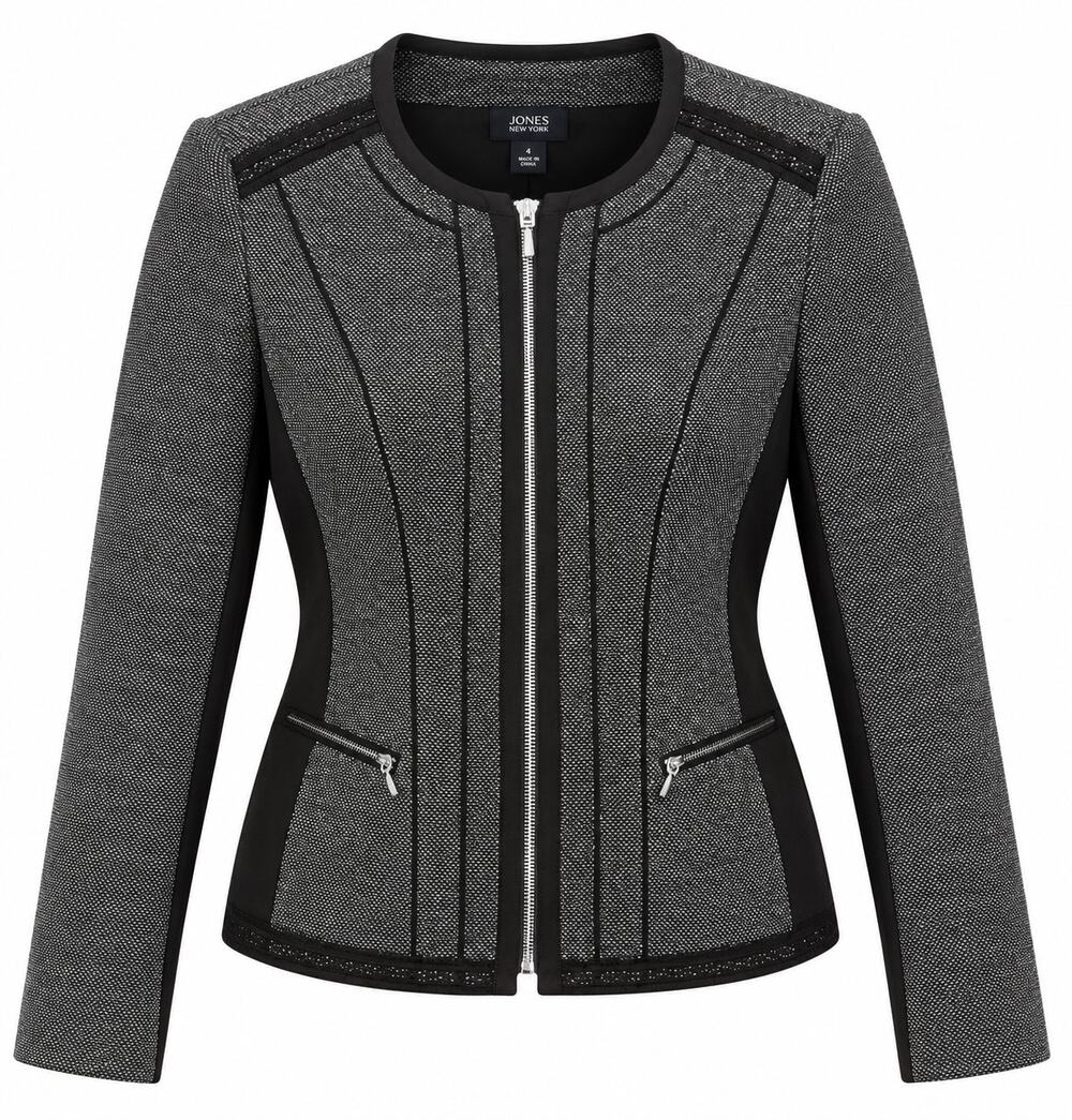 WHBM Size 4 Gray Black Moto Zip Jacket Career Chic Modern Minimalist Preppy